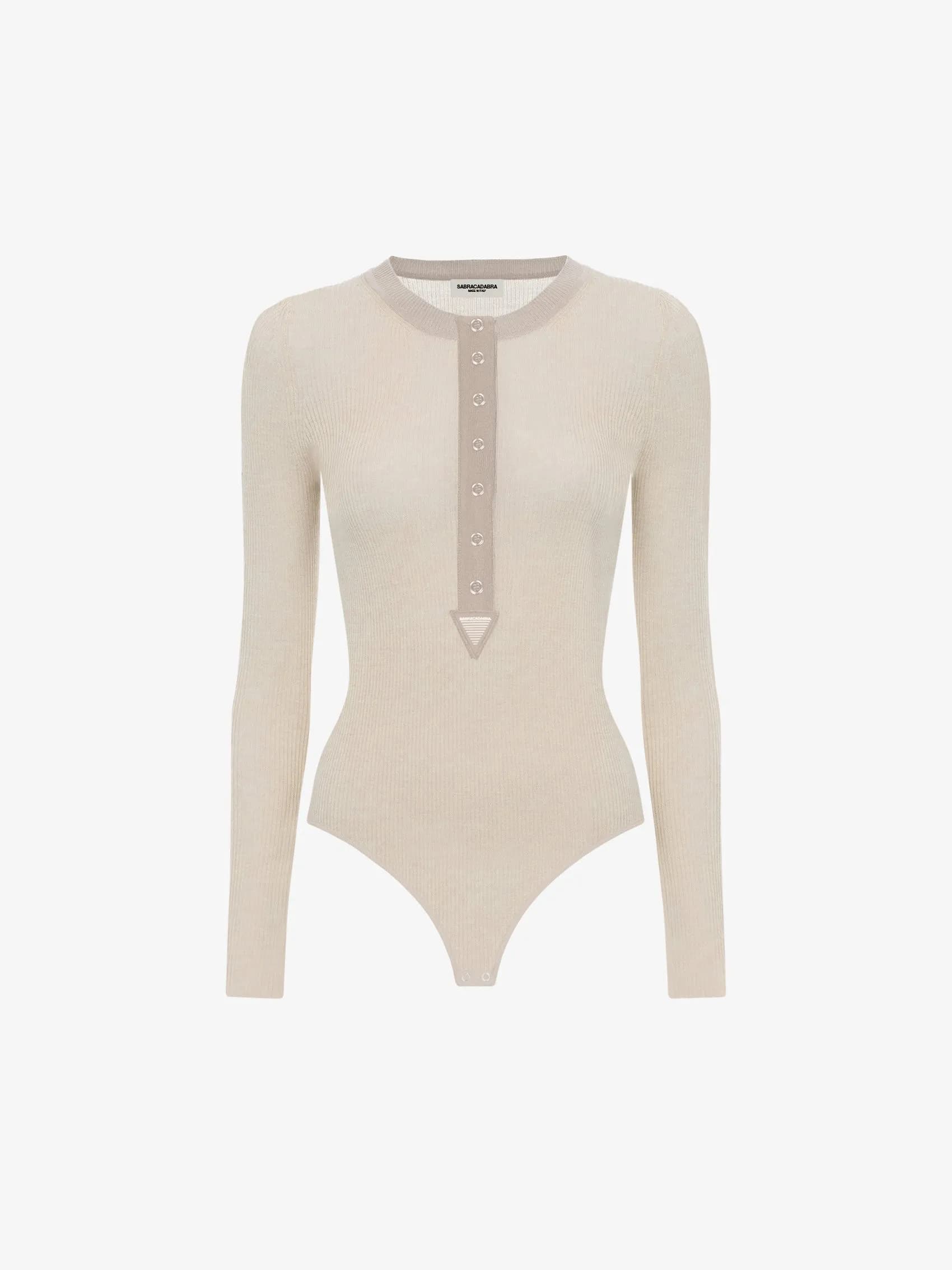 Henley Bodysuit In Stretch Wool