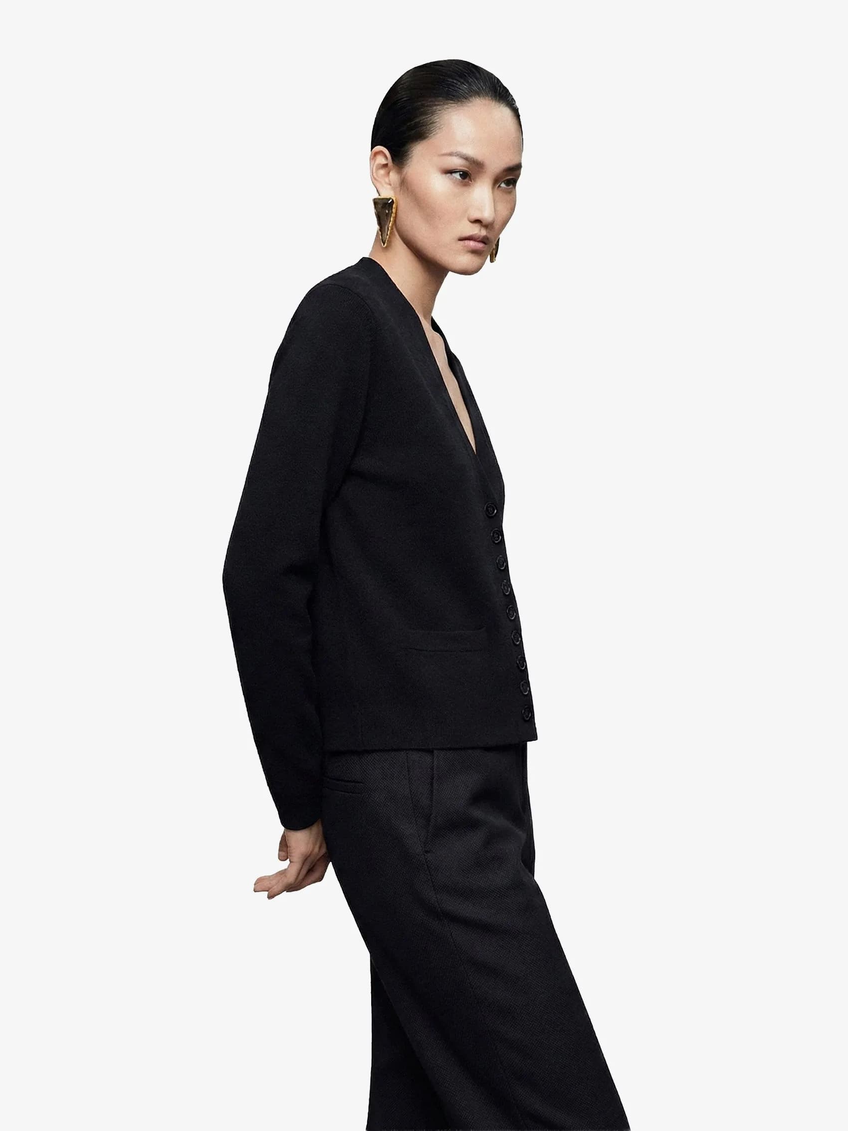 Plunge V-Neck Cardigan In Wool