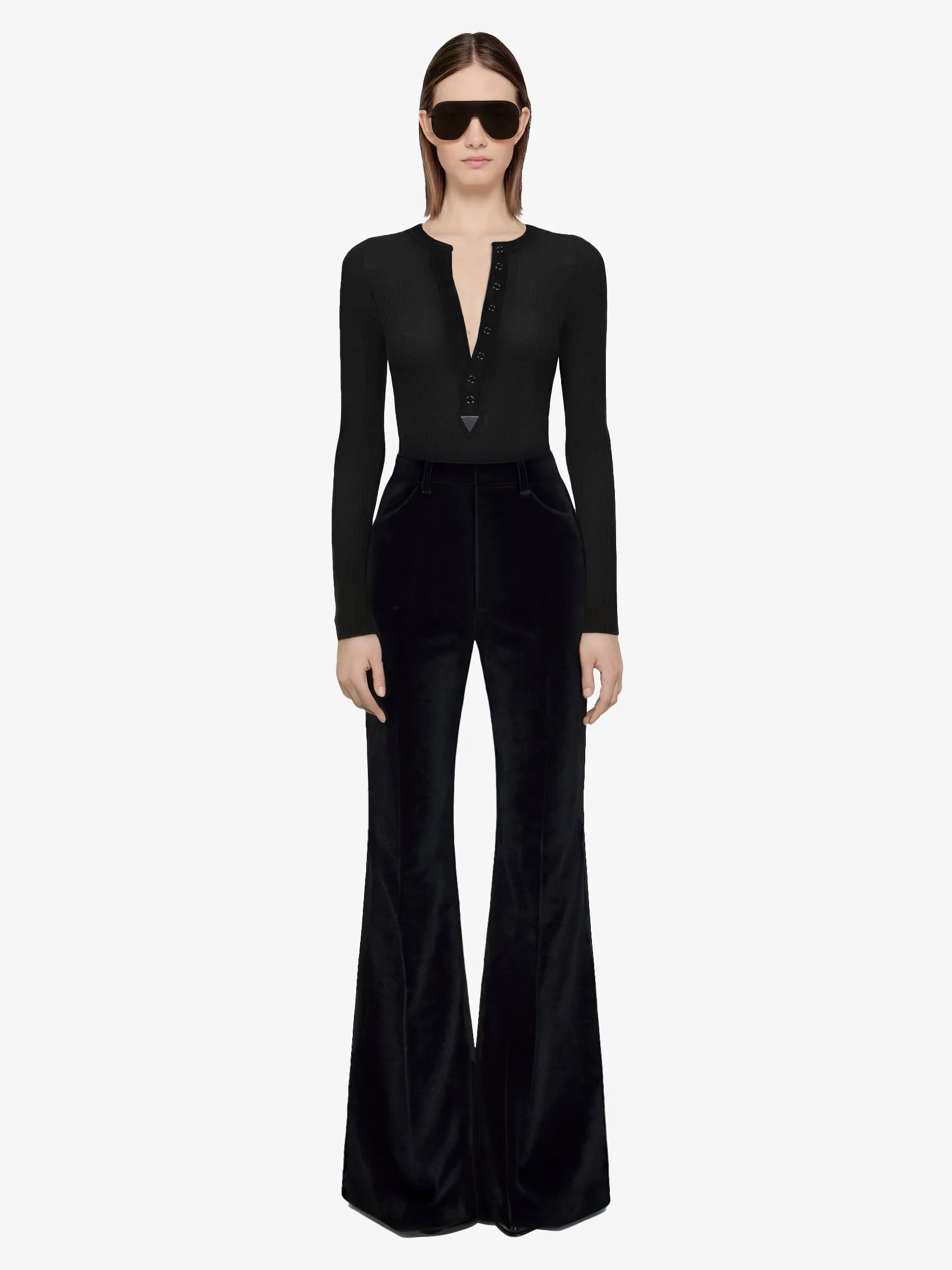 Henley Bodysuit In Stretch Wool