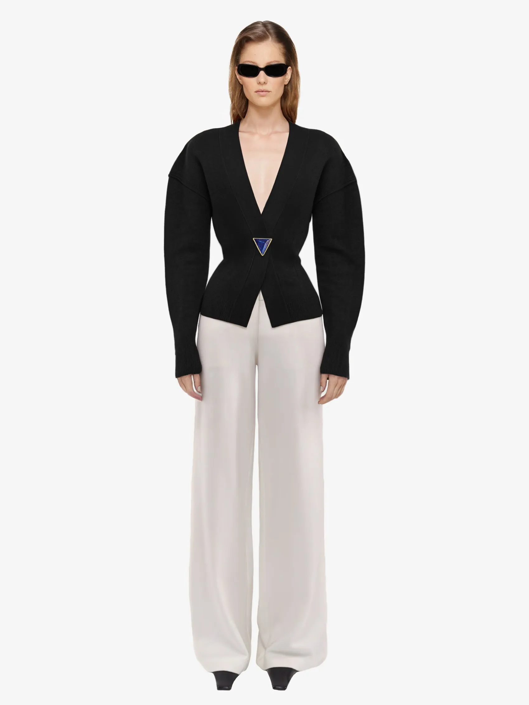 V-Neck Cardigan In Stretch Wool