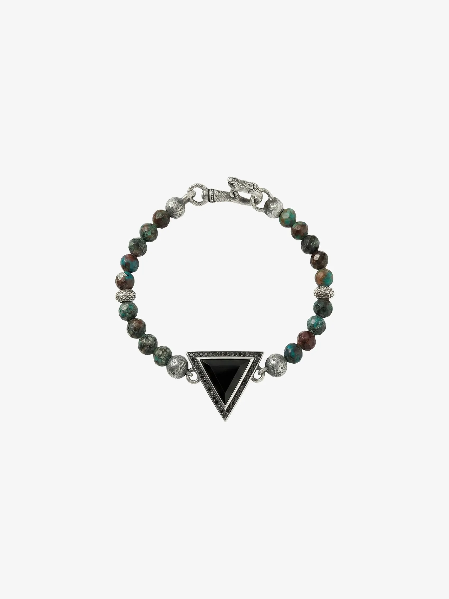 Amulet Beaded Bracelet in Silver With Black Diamonds and African Turquoise