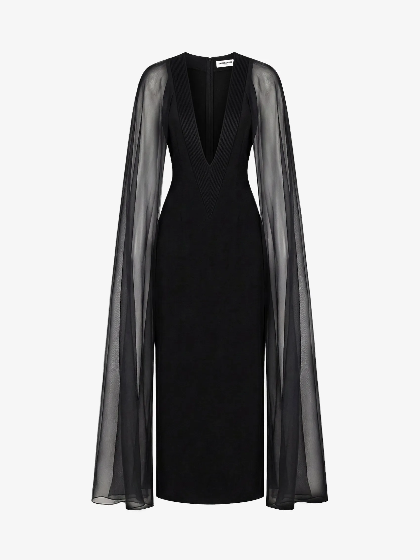 Plunging V-Neck Cape Dress In Wool And Silk
