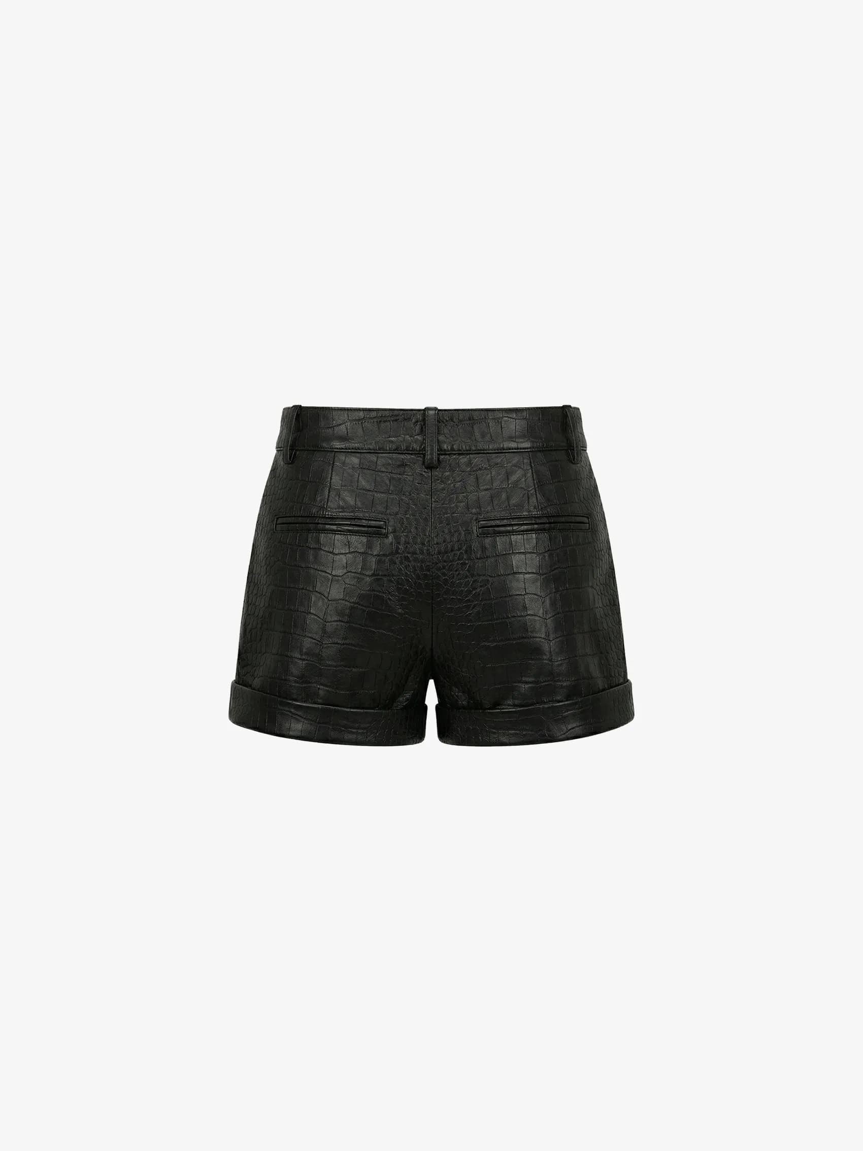 Shorts in Crocodile-Embossed Shiny Leather