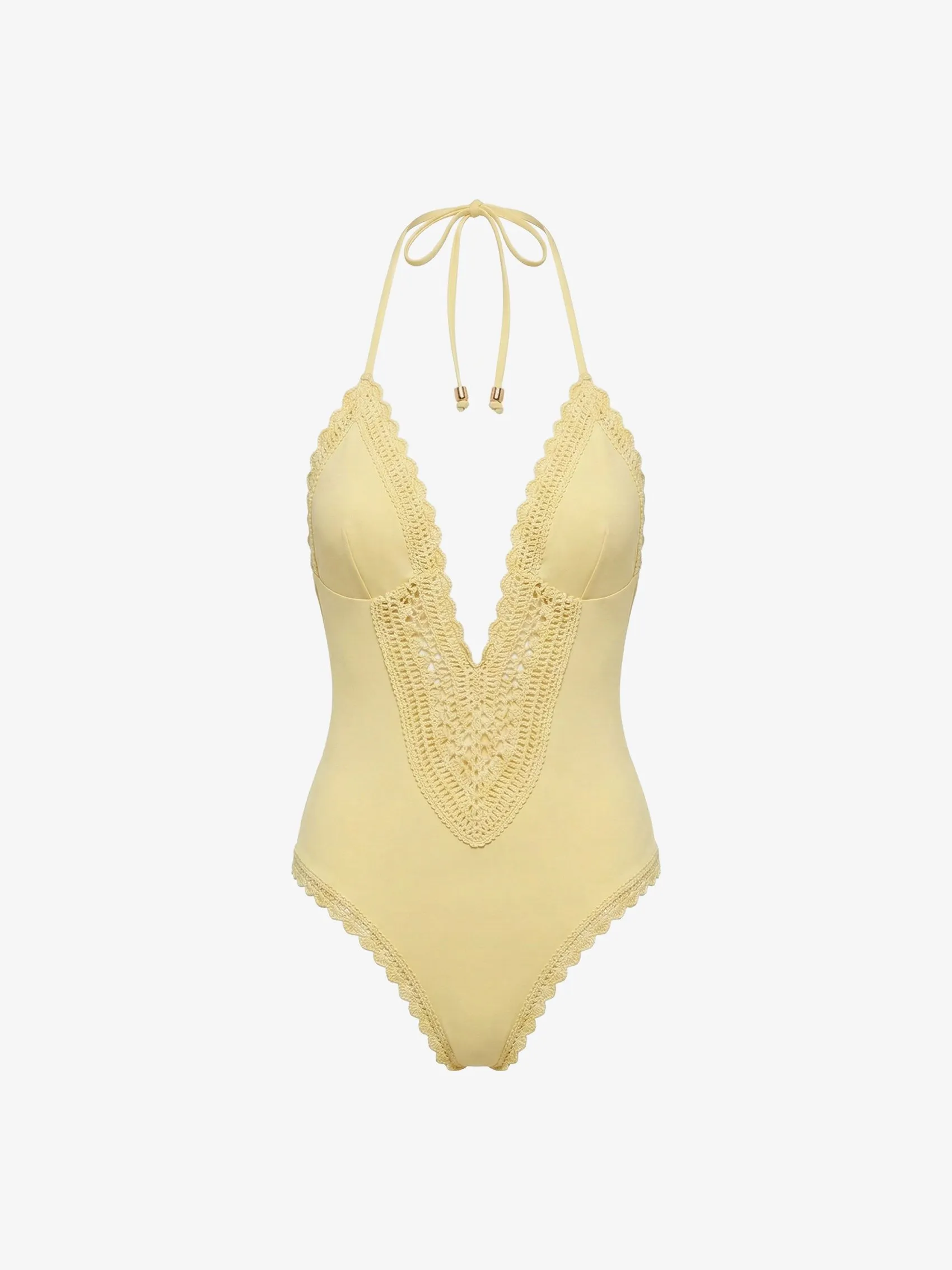 Crochet Halter One-Piece Swimsuit