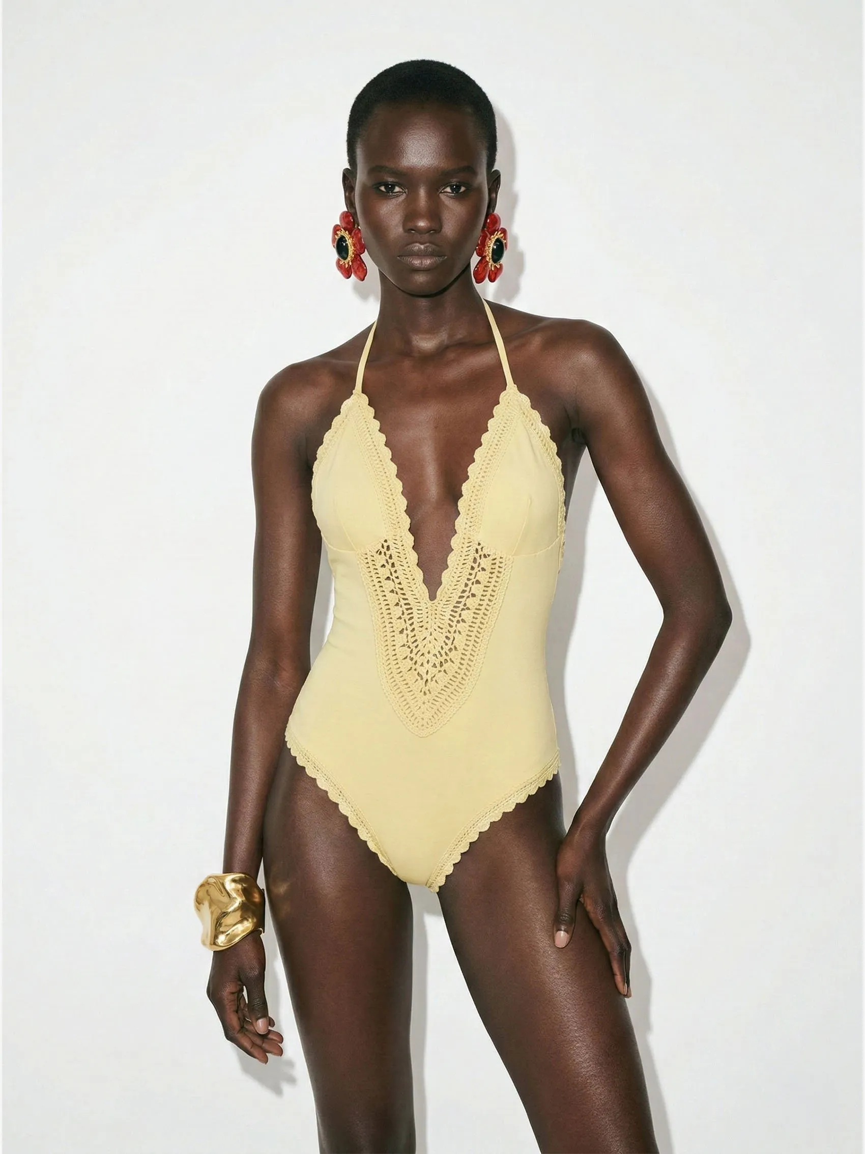 Crochet Halter One-Piece Swimsuit