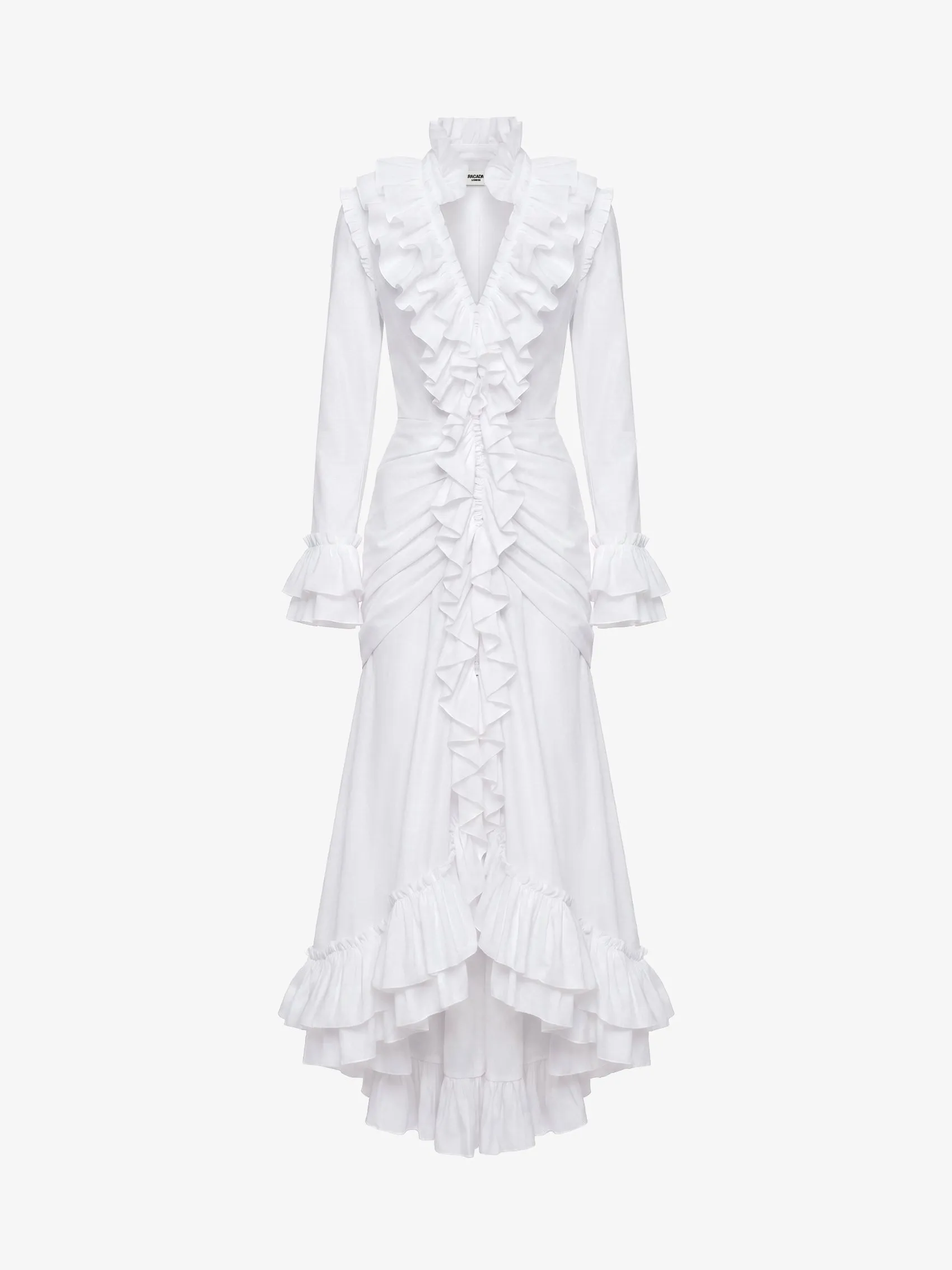 Ruffled Midi Dress in Cotton Poplin