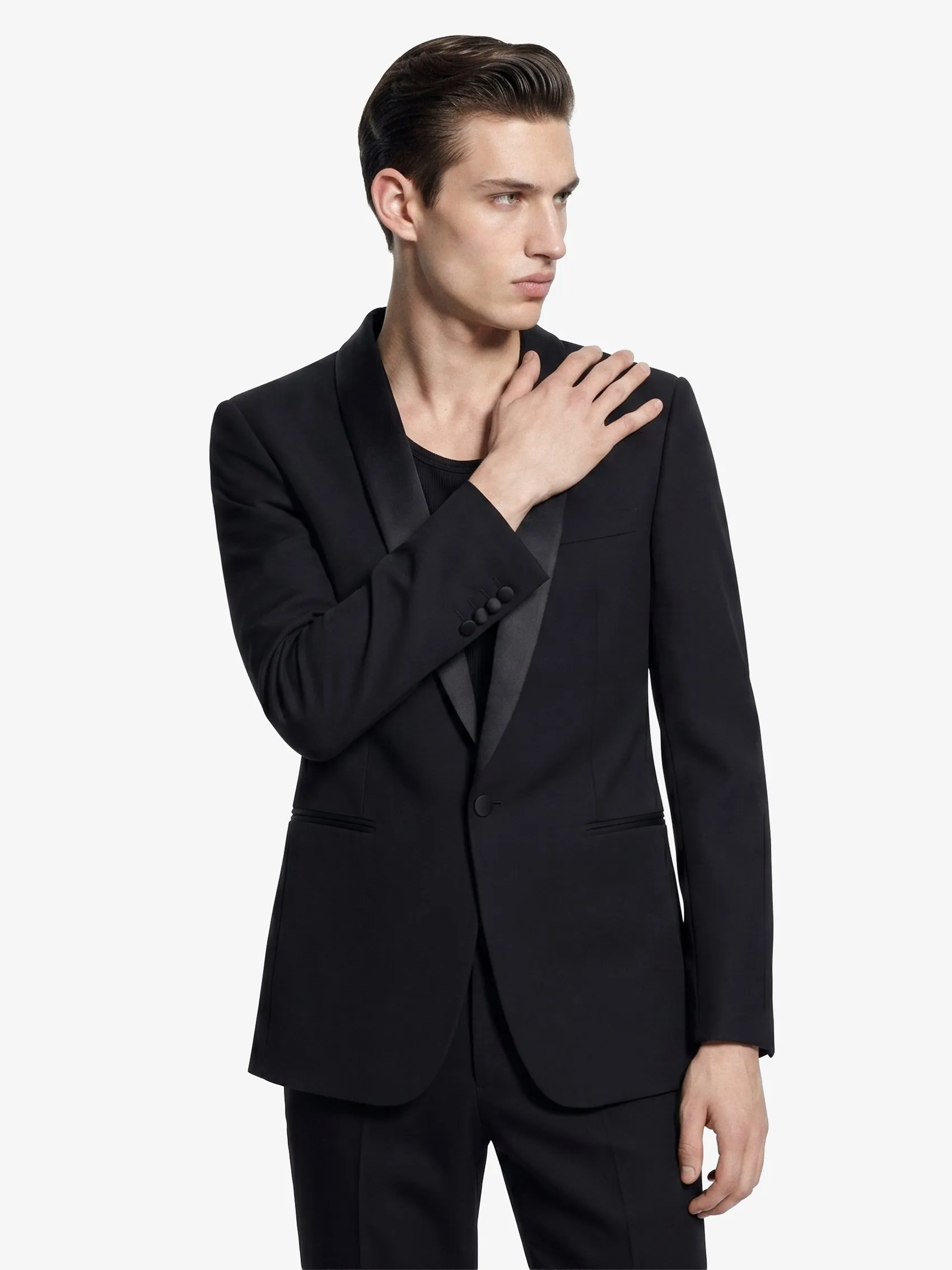 Single-Breasted Tuxedo Jacket in Grain de Poudre
