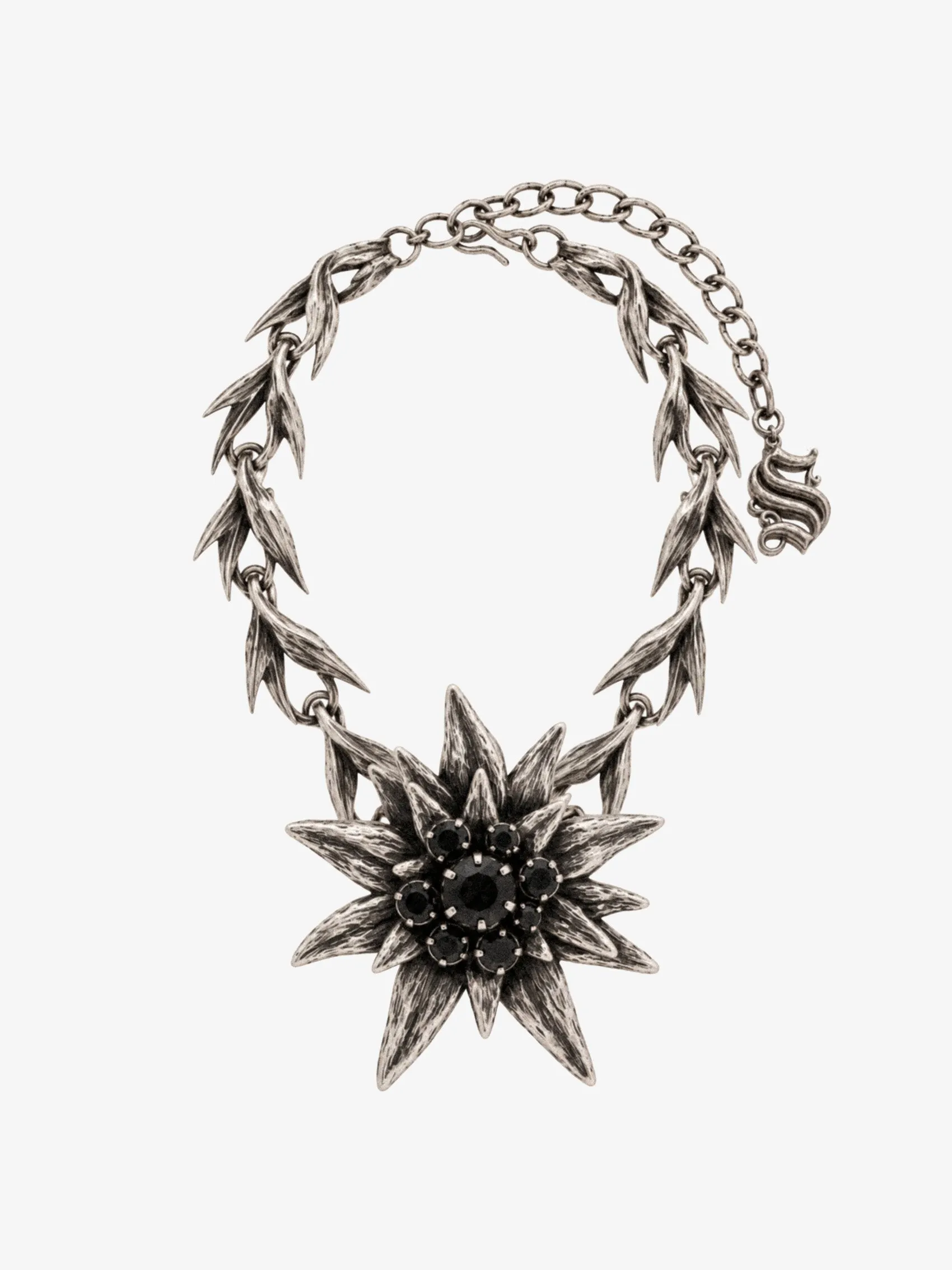 Floral Chain Necklace in Sterling Silver and Crystals
