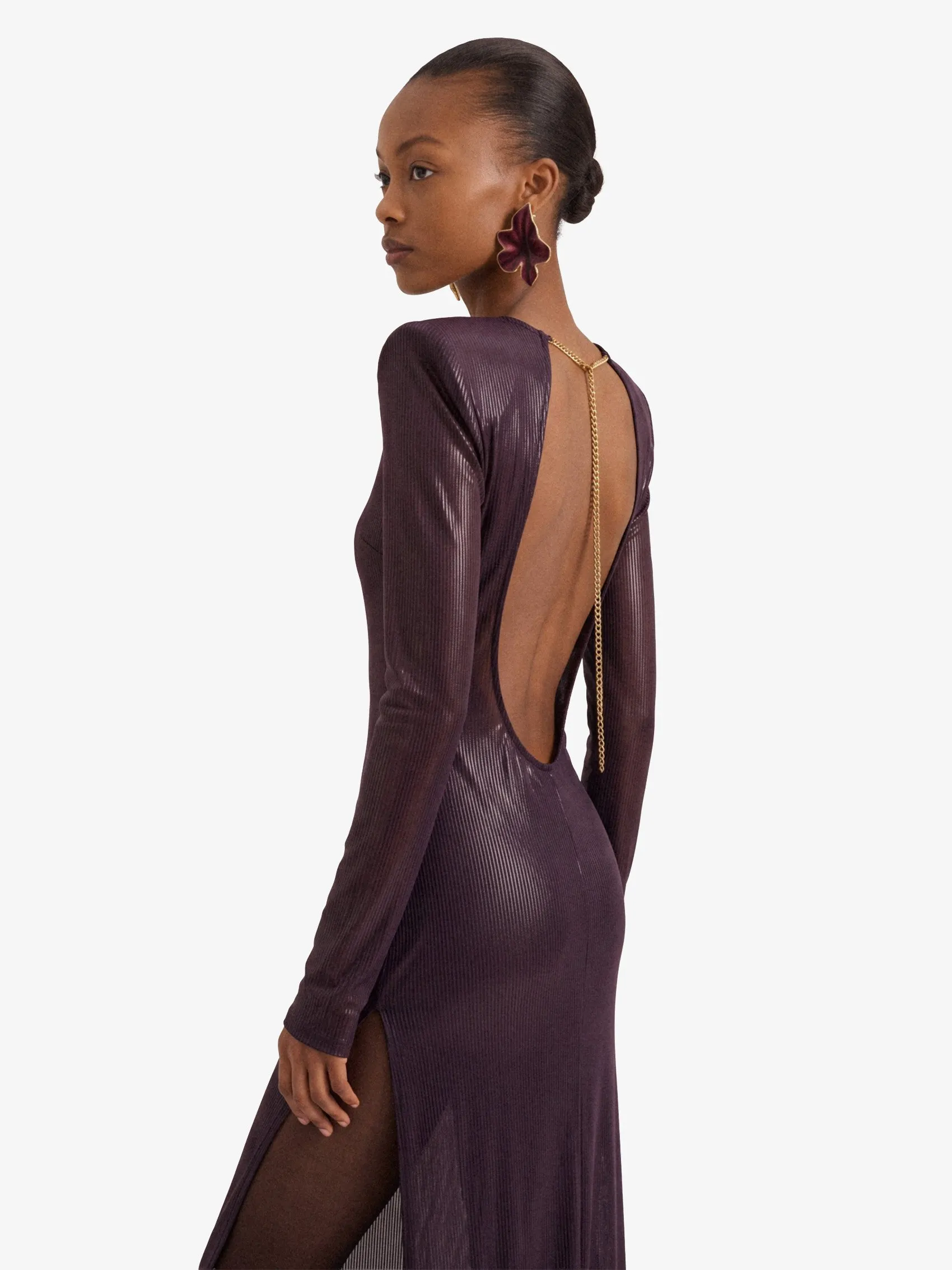 Open-Back Dress in Silicone-Coated Ribbed Silk Jersey